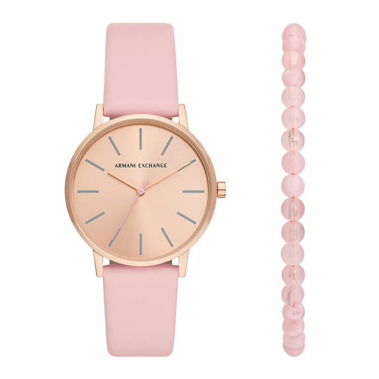 Armani Exchange Lola Women's 36mm Three-Hand Strap Watch with Bracelet - Pink