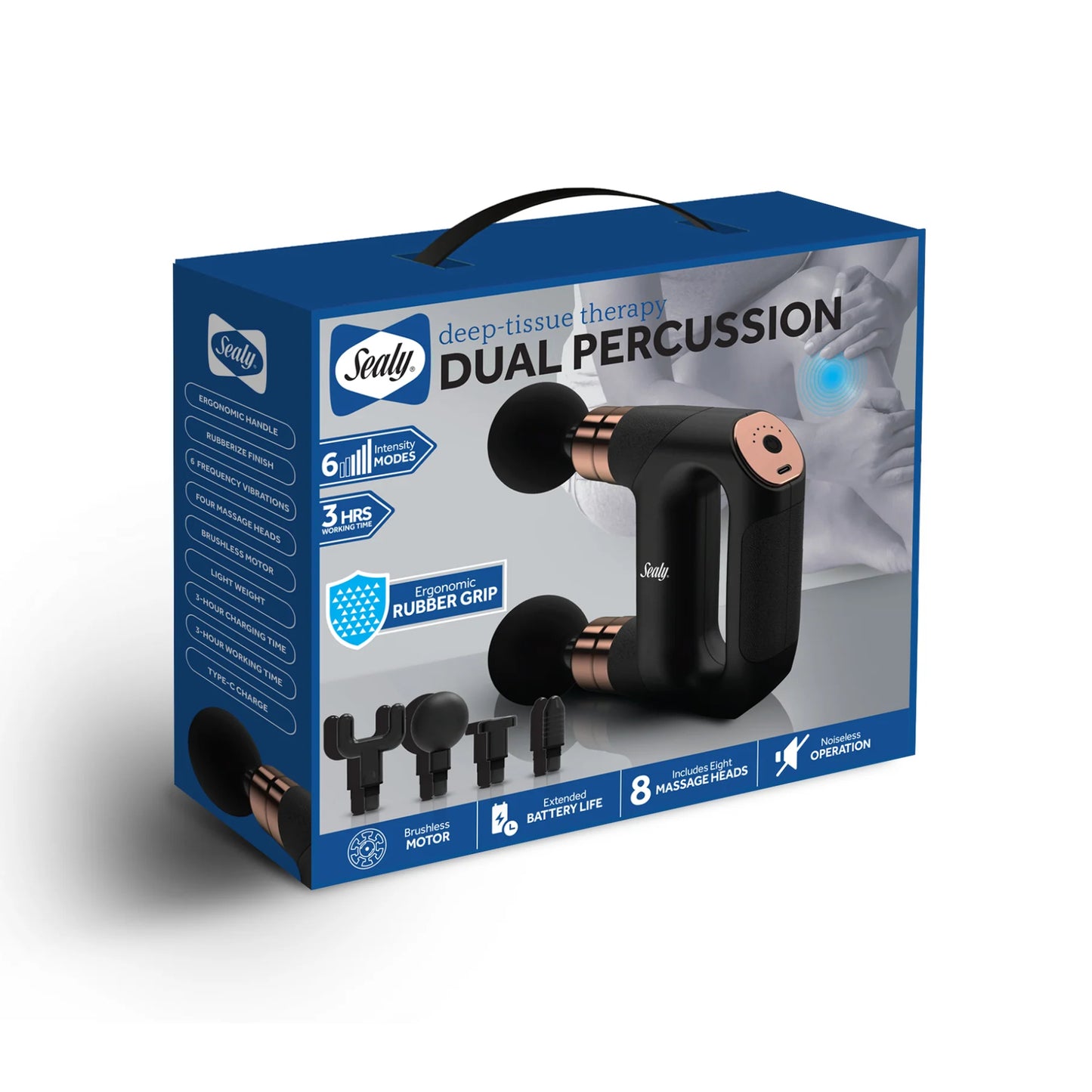 Sealy Dual Head Percussion Massage Gun With 6 Vibration Settings - Black