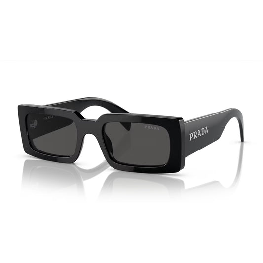 Gafas de sol rectangulares de color liso para mujer PRA07S de Prada: negro/gris oscuro