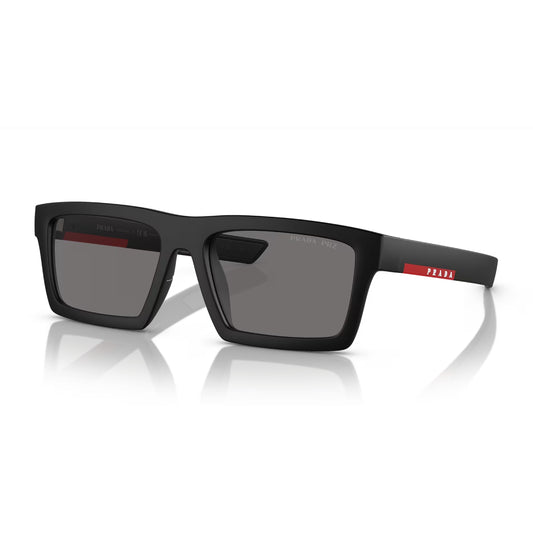 Gafas de sol rectangulares de color liso PS02ZS para hombre de Prada Linea Rossa - Mette Black/Dark Gray Polarized