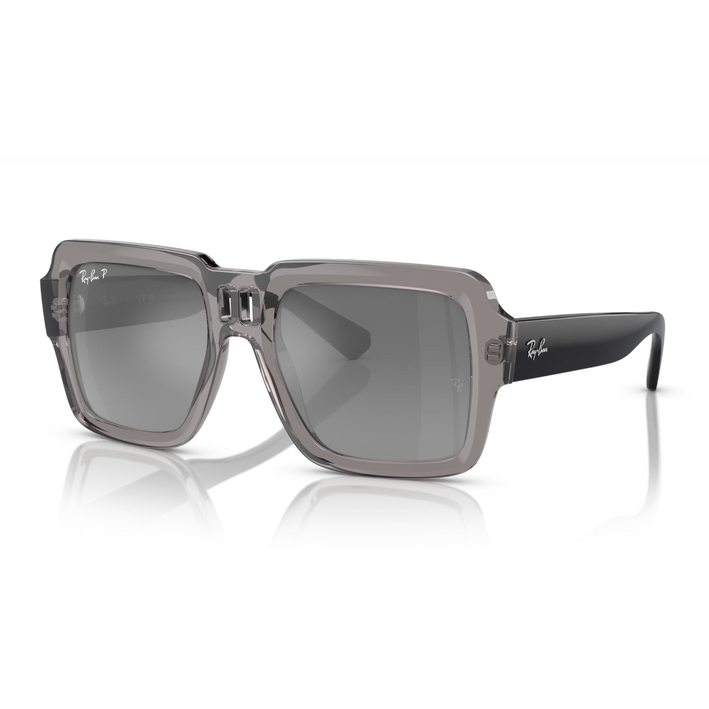 Gafas de sol unisex Ray-Ban Magellan RB4408 con degradado cuadrado: gris transparente pulido/plata/gris