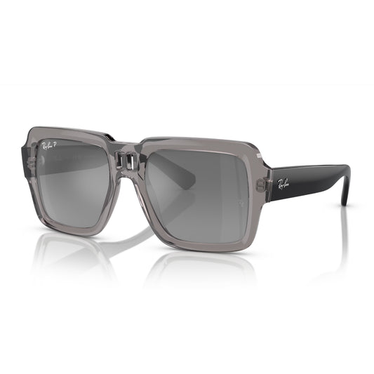 Gafas de sol unisex Ray-Ban Magellan RB4408 con degradado cuadrado: gris transparente pulido/plata/gris