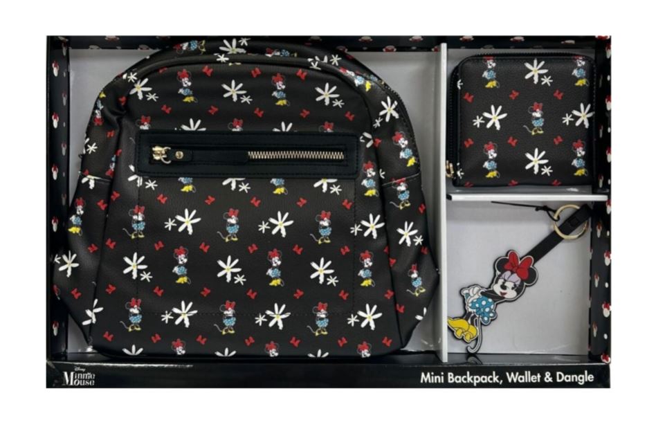 Disney Minnie Mouse Mini Backpack, Wallet and Dangle Keychain Gift Set