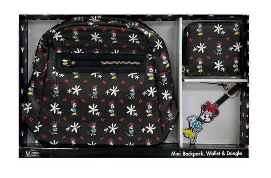 Disney Minnie Mouse Mini Backpack, Wallet and Dangle Keychain Gift Set