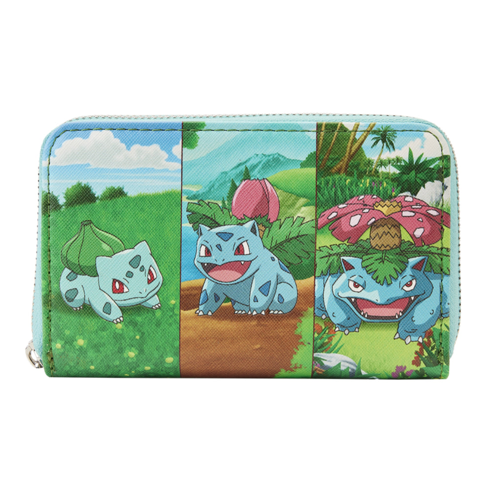 Cartera con cremallera de poliuretano de 6" con diseño de Bulbasaur Evolution de Pokémon de Loungefly, color verde