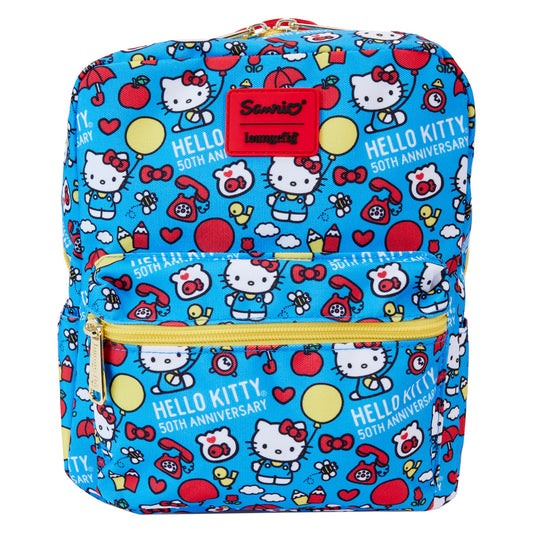 Mochila mini cuadrada de nailon con estampado clásico de Hello Kitty con motivo del 50.° aniversario de Sanrio de Loungefly