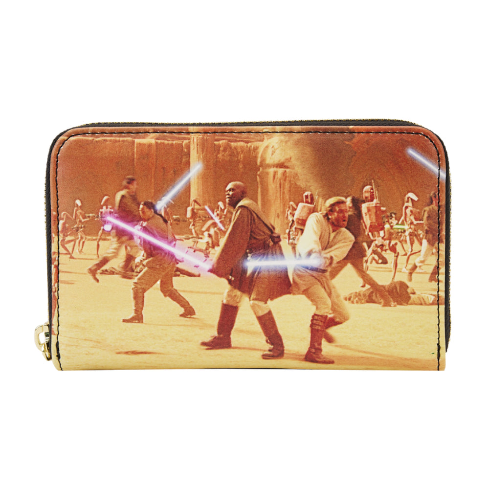 Cartera Loungefly de poliuretano con cremallera y diseño de Star Wars Episodio II: El ataque de los clones, de 6" (multicolor)