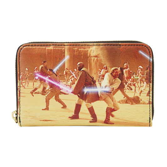 Cartera Loungefly de poliuretano con cremallera y diseño de Star Wars Episodio II: El ataque de los clones, de 6" (multicolor)