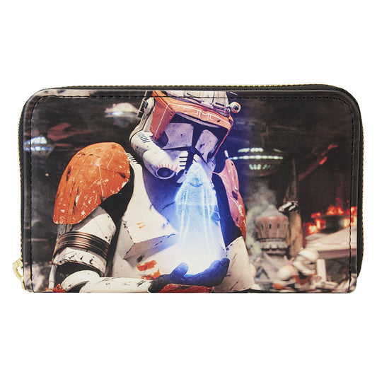 Cartera Loungefly con cremallera de 4" con escena de La venganza de los Sith y Star Wars: Episodio III