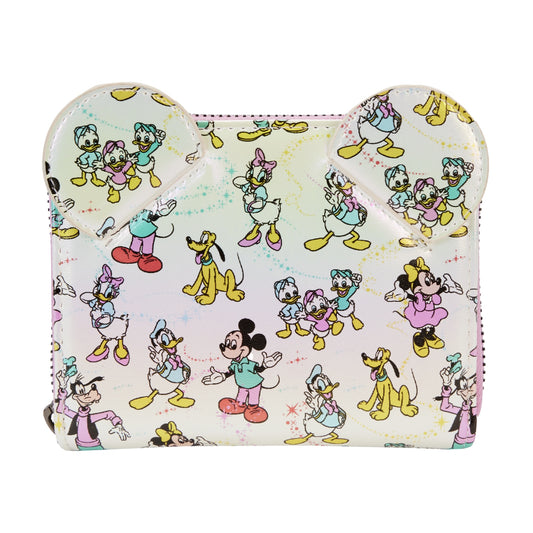 Loungefly Disney100 Mickey & Friends Classic All-Over Print Iridescent Zip Around Wallet