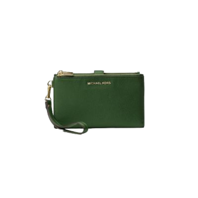 Michael Kors Adele Double-Zip Pebble Leather Phone Wristlet - Amazon Green