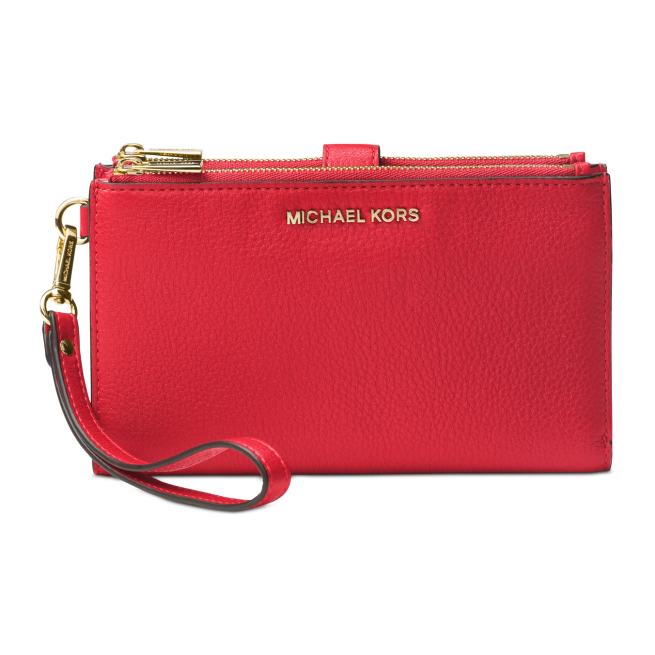 Michael Kors Adele Double-Zip Pebble Leather Phone Wristlet - Crimson