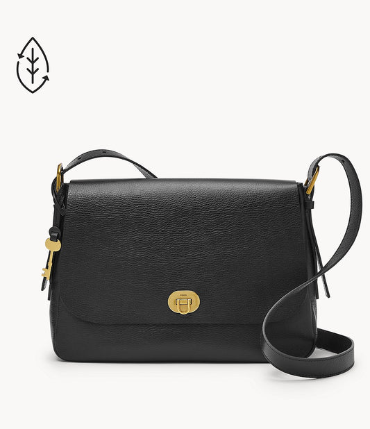 Bolso bandolera grande con solapa Harper de Fossil de 9,5" - Negro