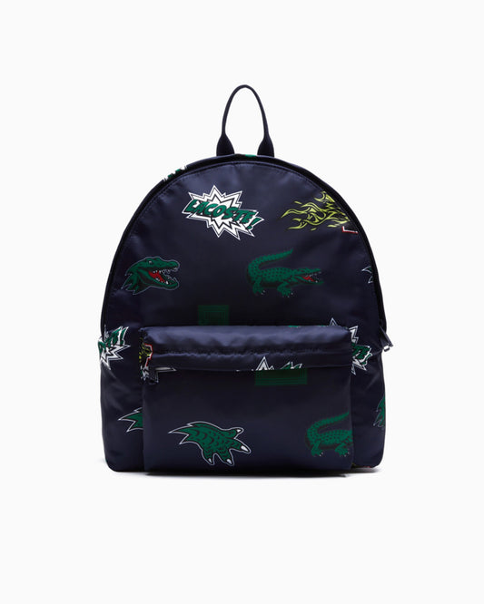 Mochila con estampado de efecto cómic de Lacoste, azul marino