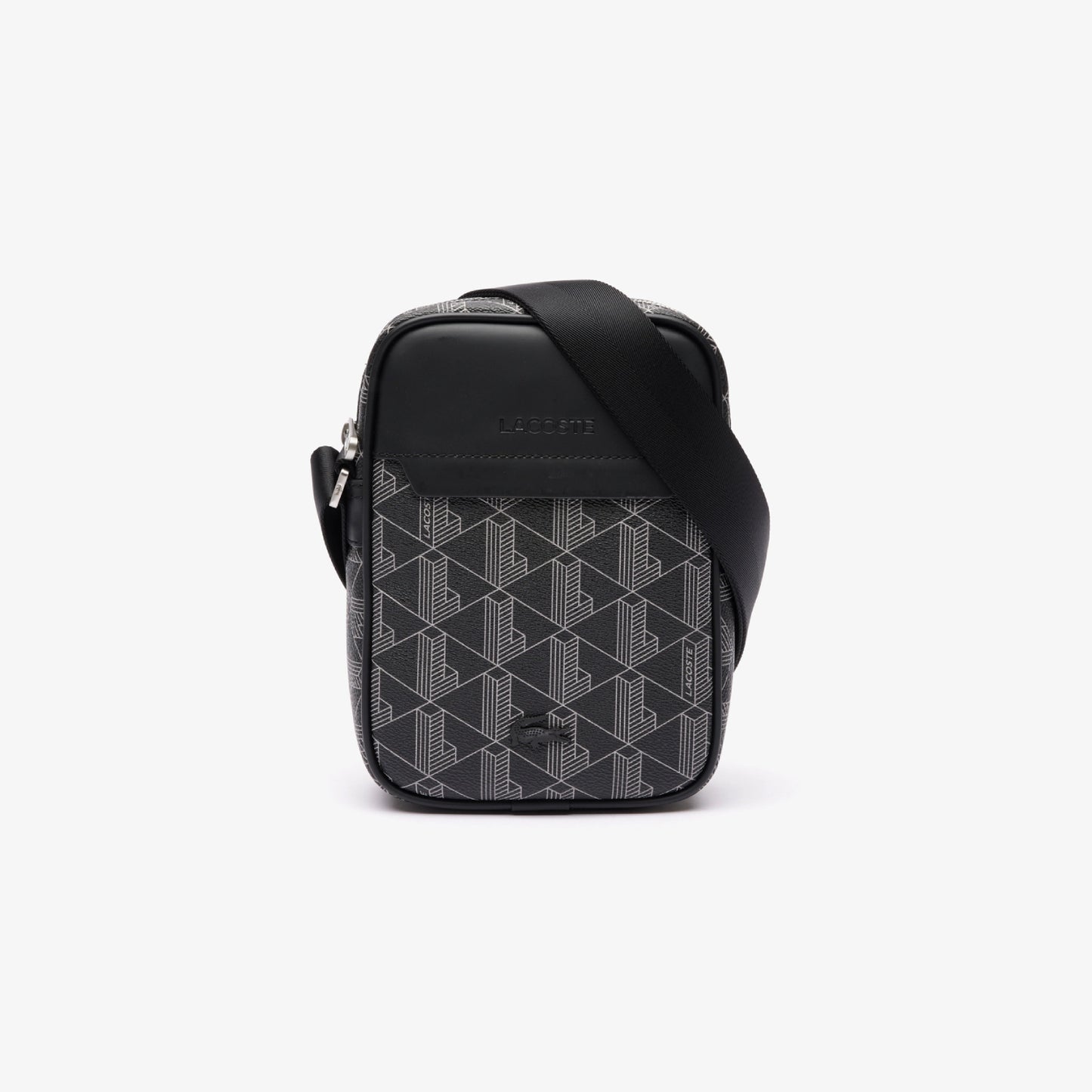 Lacoste The Blend Monogram Print Shoulder Bag - Black/Gray