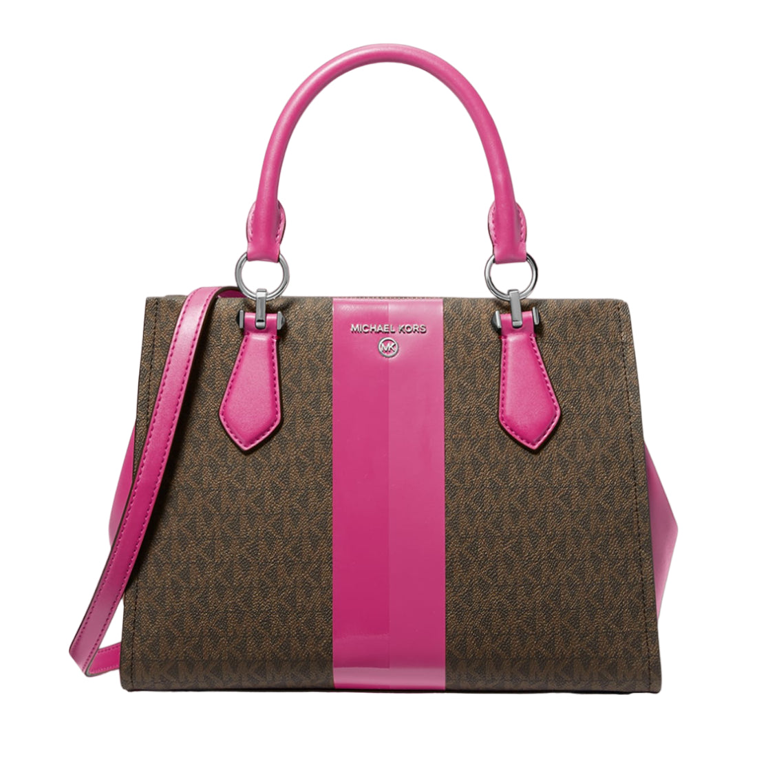 Bolso satchel mediano con monograma de Michael Kors: fucsia intenso