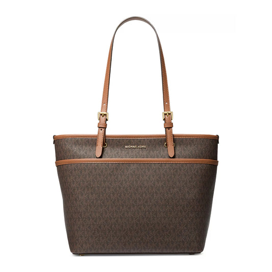 Michael Kors Logo Large Top Zip Pocket Tote Bag - Brown/Acorn