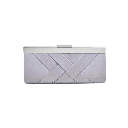 La Regale Criss Cross Patterned Frame Clutch - Silver