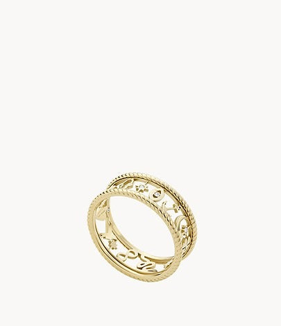 Fossil Sutton Golden Women's Stainless Steel Band Ring in Gold Tone