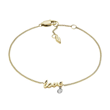 Pulsera Fossil Sadie Love Notes con circonita cúbica para mujer en acero inoxidable de dos tonos