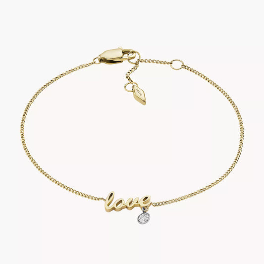 Pulsera Fossil Sadie Love Notes con circonita cúbica para mujer en acero inoxidable de dos tonos