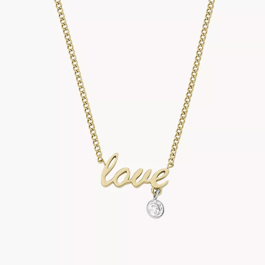 Fossil Sadie Love Notes Women's Cubic Zirconia Station Necklace in Two-Tone Stainless Steel