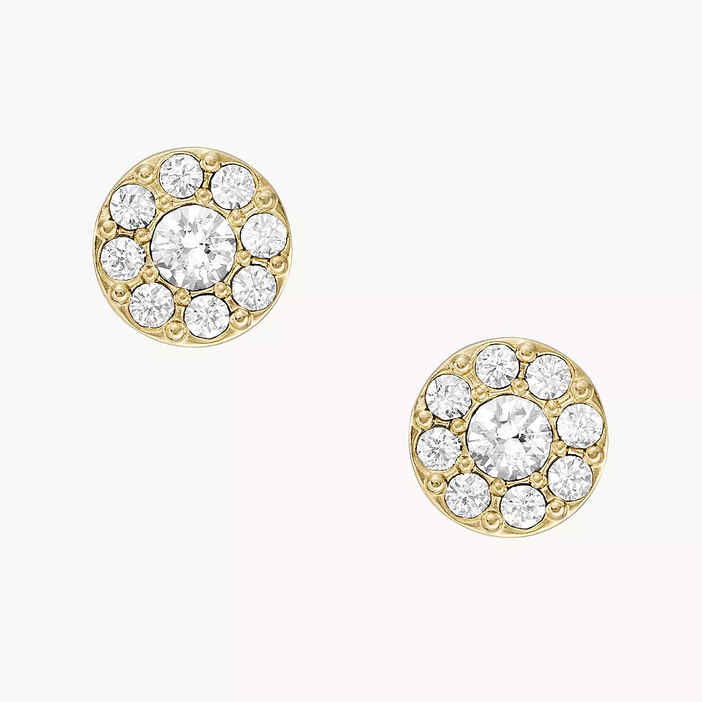 Fossil Ellis All Stacked Up Women's Cubic Zirconia Stud Earrings in Gold-Plating over Stainless Steel