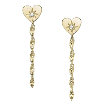 Pendientes Fossil All Stacked Up de circonita cúbica de adelante hacia atrás para mujer enchapados en oro sobre acero inoxidable