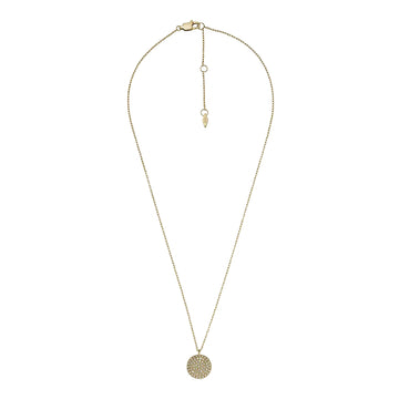 Fossil Sadie Glitz Disc Women's Cubic Zirconia Chain Necklace in Gold-Plated over Stainless Steel