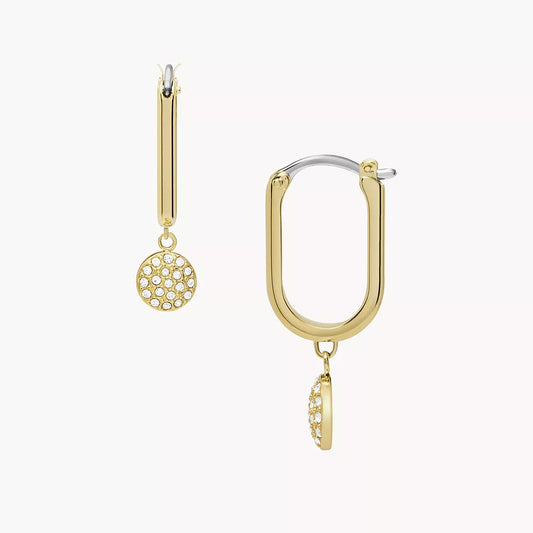 Aros de circonita cúbica para mujer con baño de oro sobre acero inoxidable Sadie Glitz Disc de Fossil