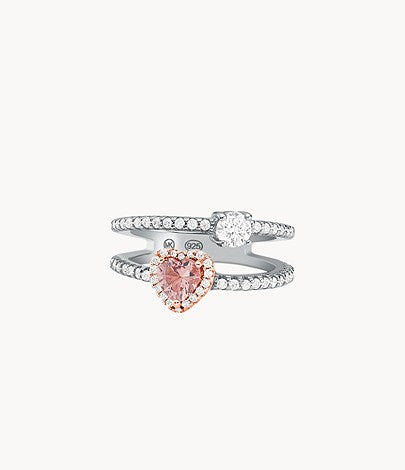Anillo de corazón abierto apilado para mujer de Michael Kors en plata de ley de dos tonos