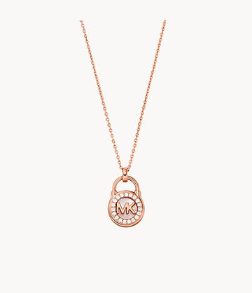 Collar con colgante de candado para mujer de nácar de Michael Kors en baño de oro rosa de 14 quilates sobre plata de ley