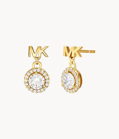 Pendientes colgantes con halo y pavé de Michael Kors para mujer en baño de oro de 14 quilates sobre plata de ley