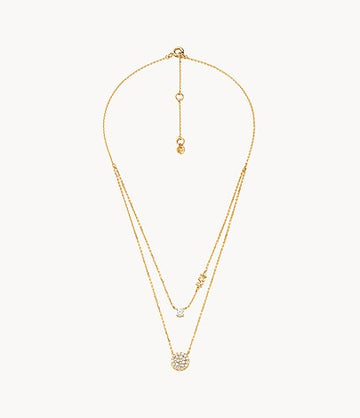 Michael Kors Women's Double Layered Pavé Necklace in 14K Gold-Plated over Sterling Silver