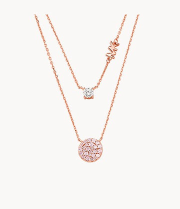 Michael Kors Women's Double Layered Pavé Necklace in 14K Rose Gold-Plated over Sterling Silver