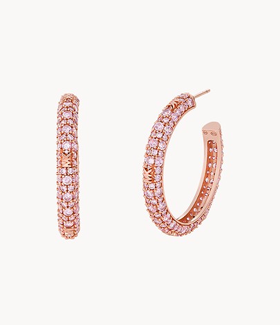 Aros con el logotipo Pavé de Michael Kors para mujer en baño de oro rosa de 14 quilates sobre plata de ley