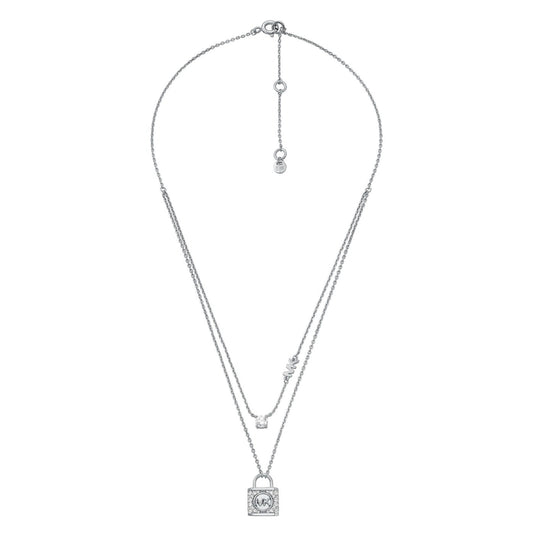 Michael Kors Women's Cubic Zirconia Double Layered Pave Lock Necklace in Sterling Silver