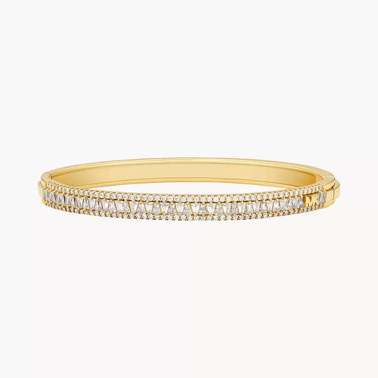 Michael Kors Women's Cubic Zirconia Tapered Baguette and Pave Bangle Bracelet in 14K Gold-Plating Over Sterling Silver