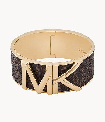 Michael Kors Women's Gold-Tone Matt Bangle Bracelet with Brown Inlay