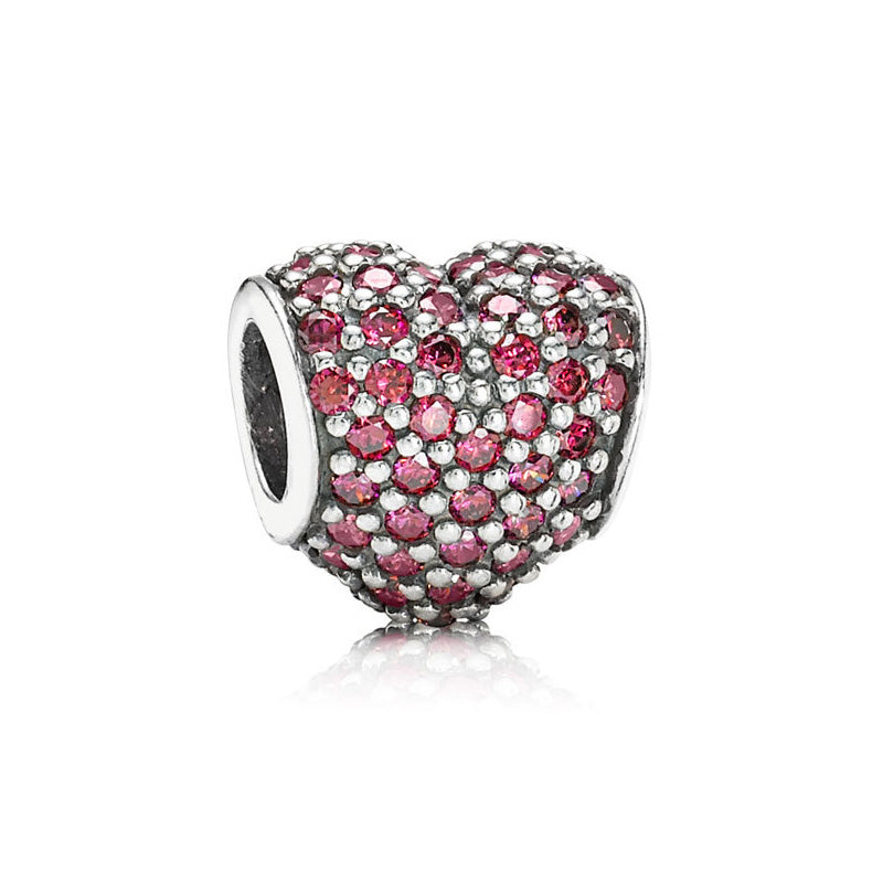 Ragazza Studio Pavï¿½ Heart Charm in 925 Sterling Silver - Red