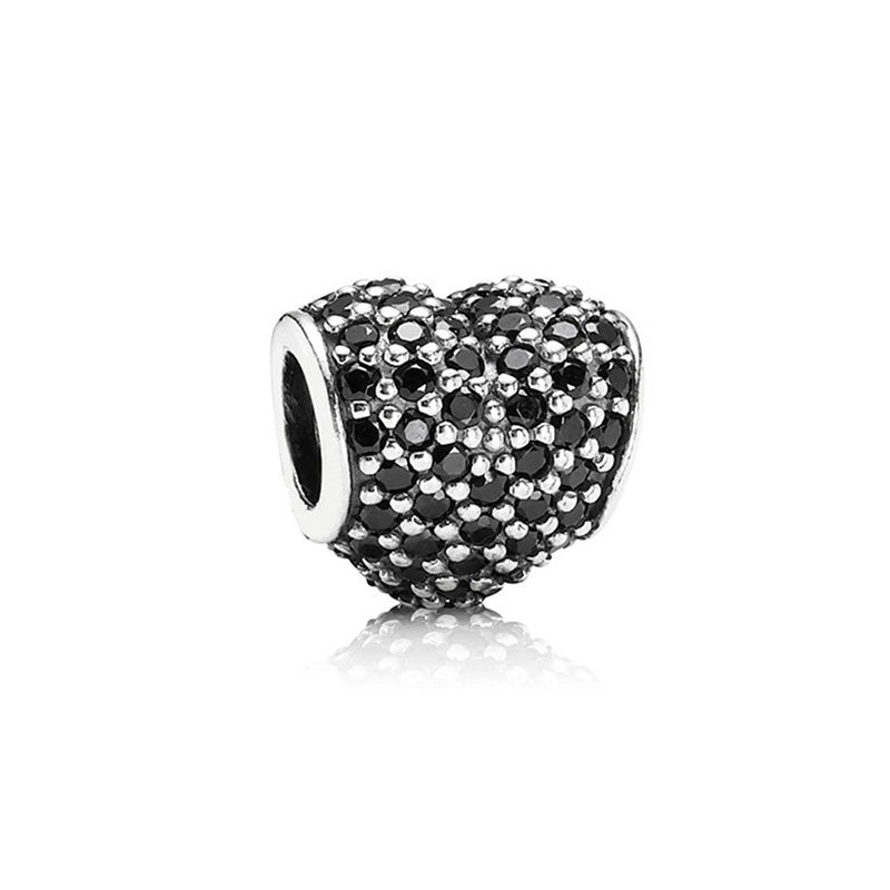 Ragazza Studio Pavï¿½ Heart Charm in 925 Sterling Silver - Black