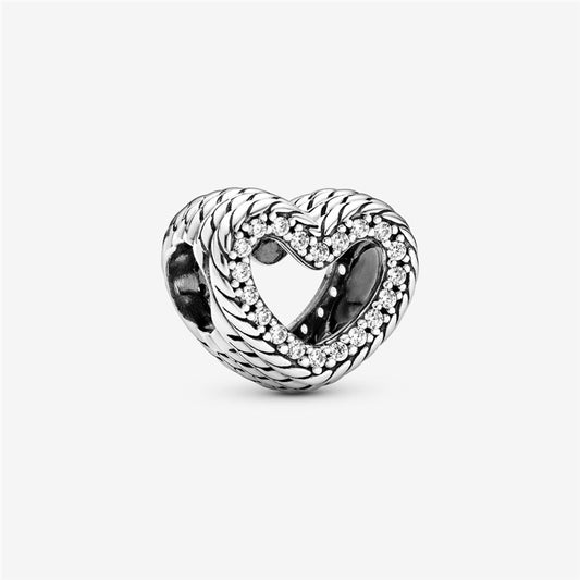 Ragazza Studio Snake Chain Pattern Open Heart Charm in 925 Sterling Silver