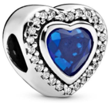 Ragazza Studio Sparkling Love Heart Charm in 925 Sterling Silver - Blue