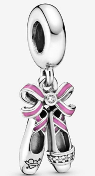 Ragazza Studio Ballerina Shoes Dangle Charm in 925 Sterling Silver - Pink