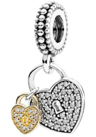 Charm de candados de amor con dos corazones de Ragazza Studio en plata de ley 925