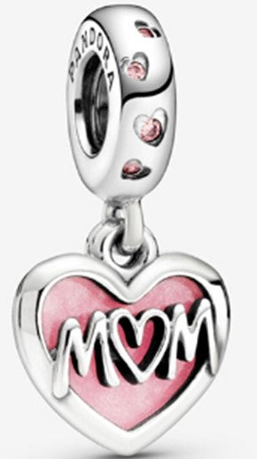 Ragazza Studio Love Mom Heart Dangle Charm in 925 Sterling Silver