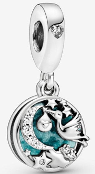 Ragazza Studio Stork & Twinkling Stars Charm in 925 Sterling Silver - Blue