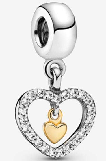 Ragazza Studio Double Heart Dangle Charm in 925 Sterling Silver