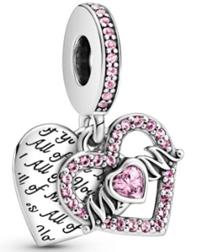 Ragazza Studio Heart and Mom Dangle Charm in 925 Sterling Silver