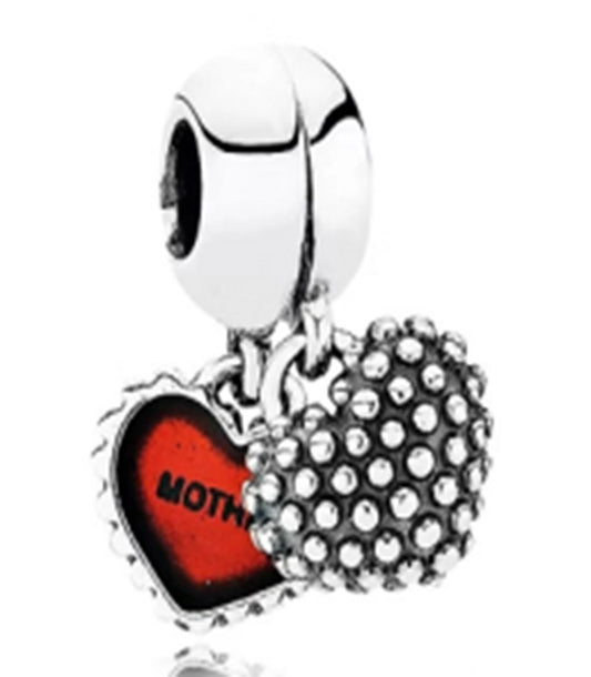 Ragazza Studio Mother Daughter Red Heart Family Charm in 925 Sterling Silver